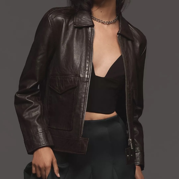 Anthropologie Avec Les Filles Leather Zip Jacket - Picture 1 of 8